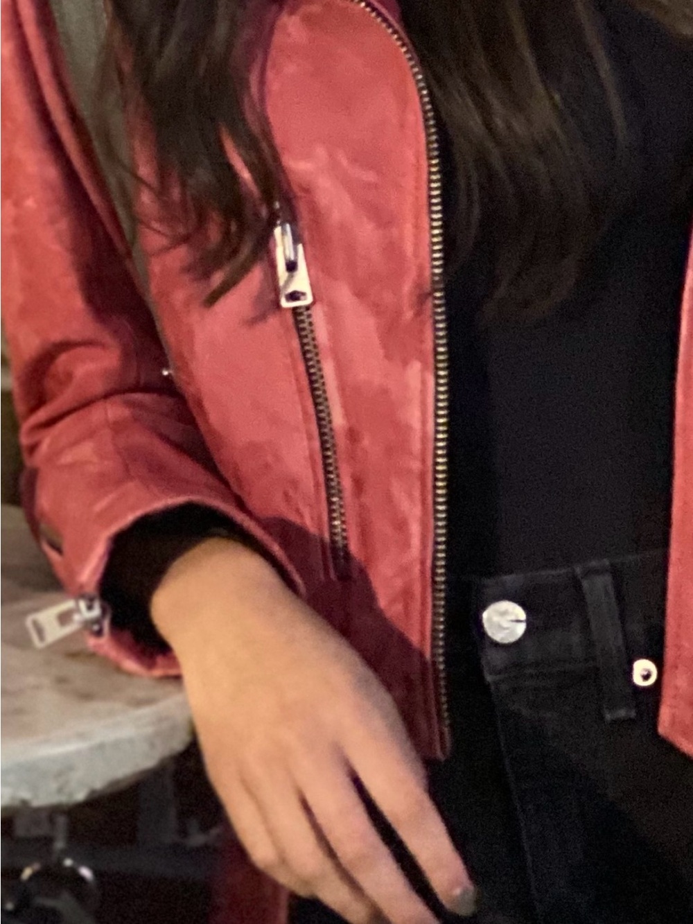 ALL SAINTS RED LEATHER SPLOTCHED MOTORCYCLE JACKET 6